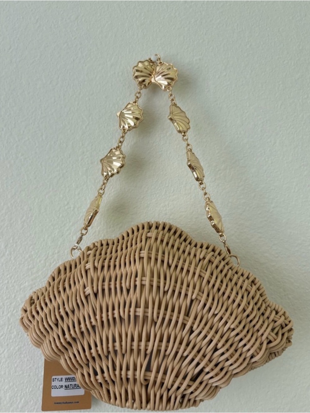 Tommy Bahama Natural Woven Shell Bag Gold Chain Handle Rattan Beach Purse NEW - Picture 9 of 15